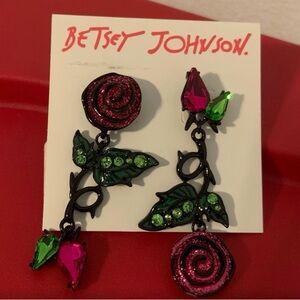 Betsey Johnson Pink and Green Floral Earrings